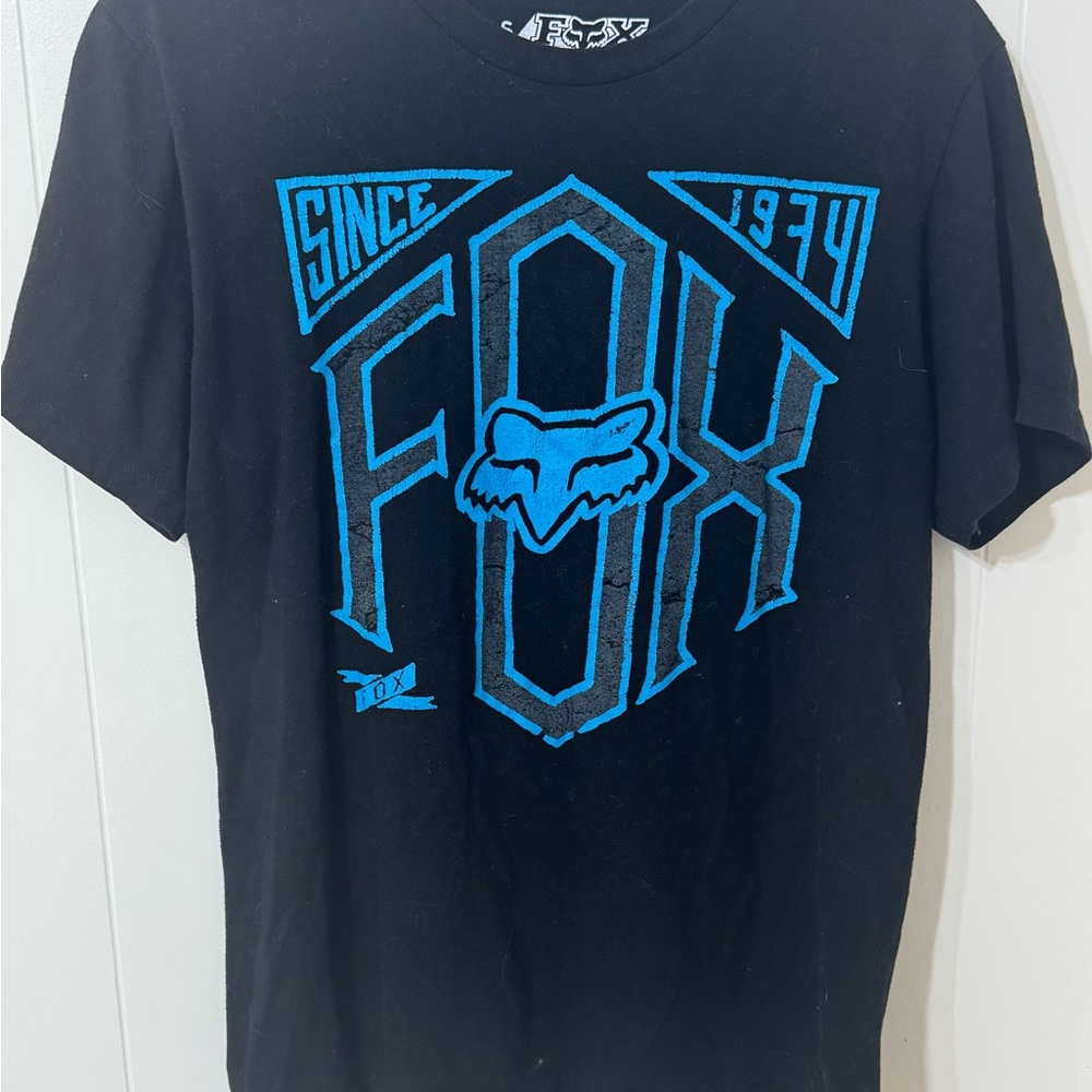 Fox Men's Tee with Blue Graphic on Black